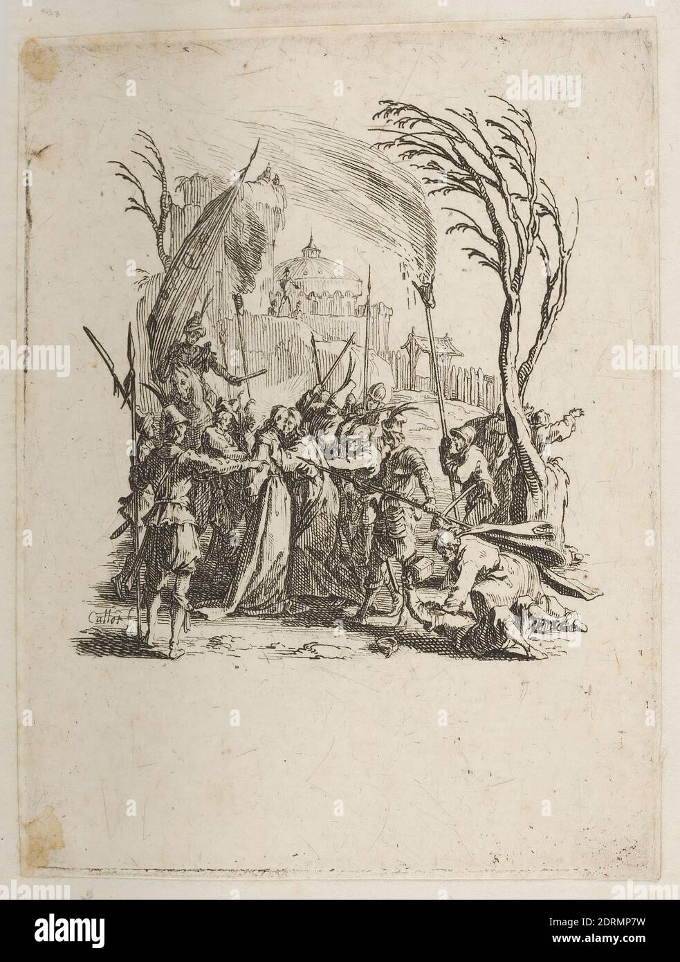 Artiste : Jacques Callot, français, 1592–1635, Christ livré aux Juifs, non 4 de 11 de la petite passion, Etching, en album relié, platemark: 7.5 × 5.5 cm (2 15/16 × 2 3/16in.), fait en France, Français, 17ème siècle, oeuvres sur papier - estampes Banque D'Images