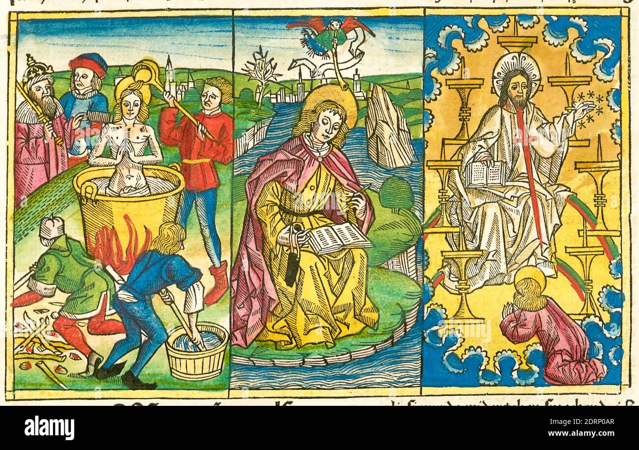 Visions de Jésus, XVe siècle, coupe de bois colorée, bible Koberger Banque D'Images