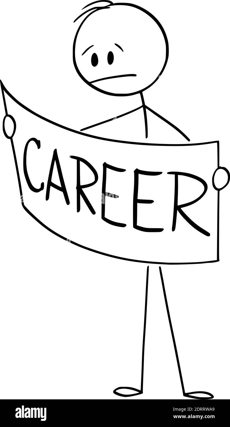 Illustration vectorielle de dessin animé représentant un homme ou un homme d'affaires frustré à la recherche d'un emploi, d'une carrière ou d'un emploi sur une carte, un plan ou un document, ou une affiche de retenue. Illustration de Vecteur