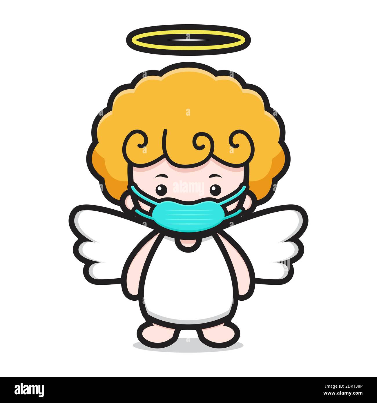 joli personnage de dessin animé ange portant un masque Banque D'Images