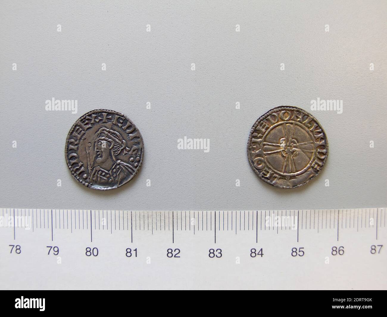 Règle: Edward, roi d'Angleterre, ca. 1003–1066, régie 1042–65, monnaie: Londres, magistrat: Leofred, 1 Penny of Edward le confesseur de Londres, argent, 1.64 g, 19.8 mm, fait à Londres, Angleterre, anglo-saxonne, XIe siècle, numismatique Banque D'Images