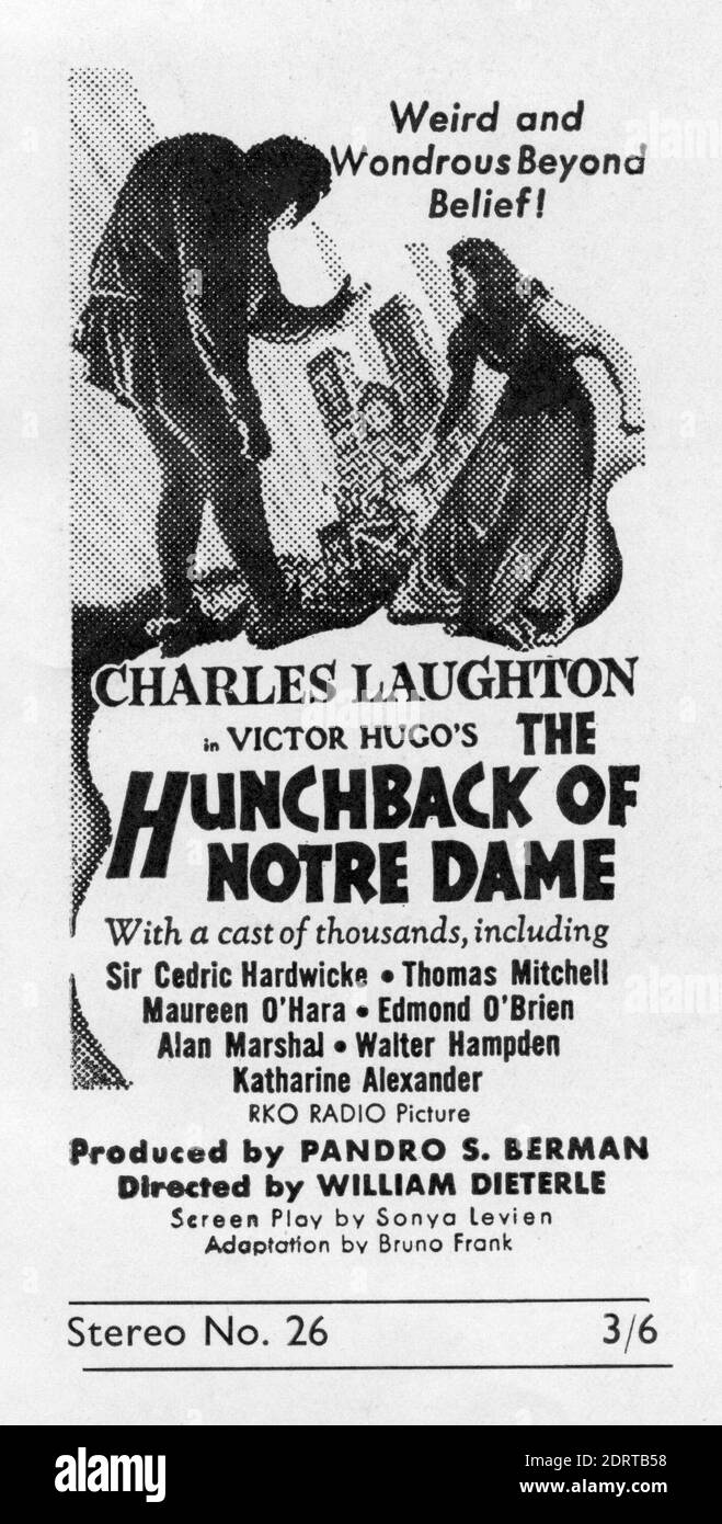 CHARLES LAUGHTON comme Quasimodo et MAUREEN O'HARA comme Esmeralda in LA CHASSE DE NOTRE DAME 1939 RÉALISATEUR WILLIAM DIETERLE ROMAN Victor Hugo RKO radio photos Banque D'Images