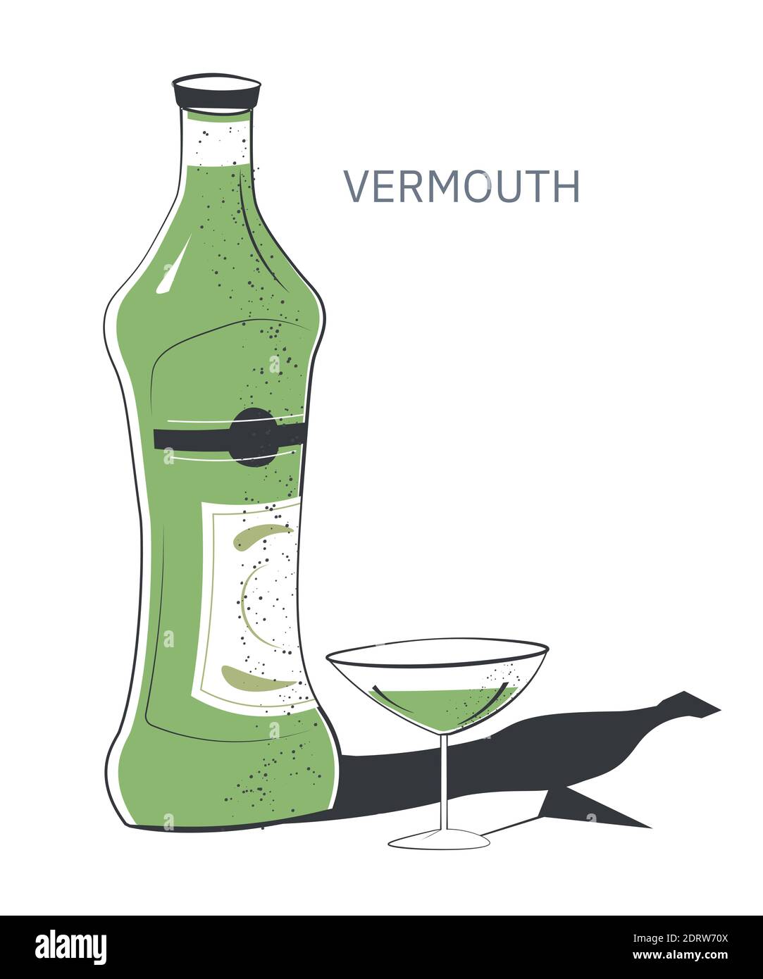 Boisson alcoolisée vermouth en bouteille et verre Illustration de Vecteur