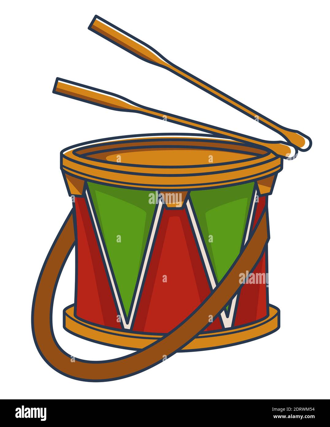 Petit tambour avec sangle et bâtons, jouets pour enfants Illustration de Vecteur
