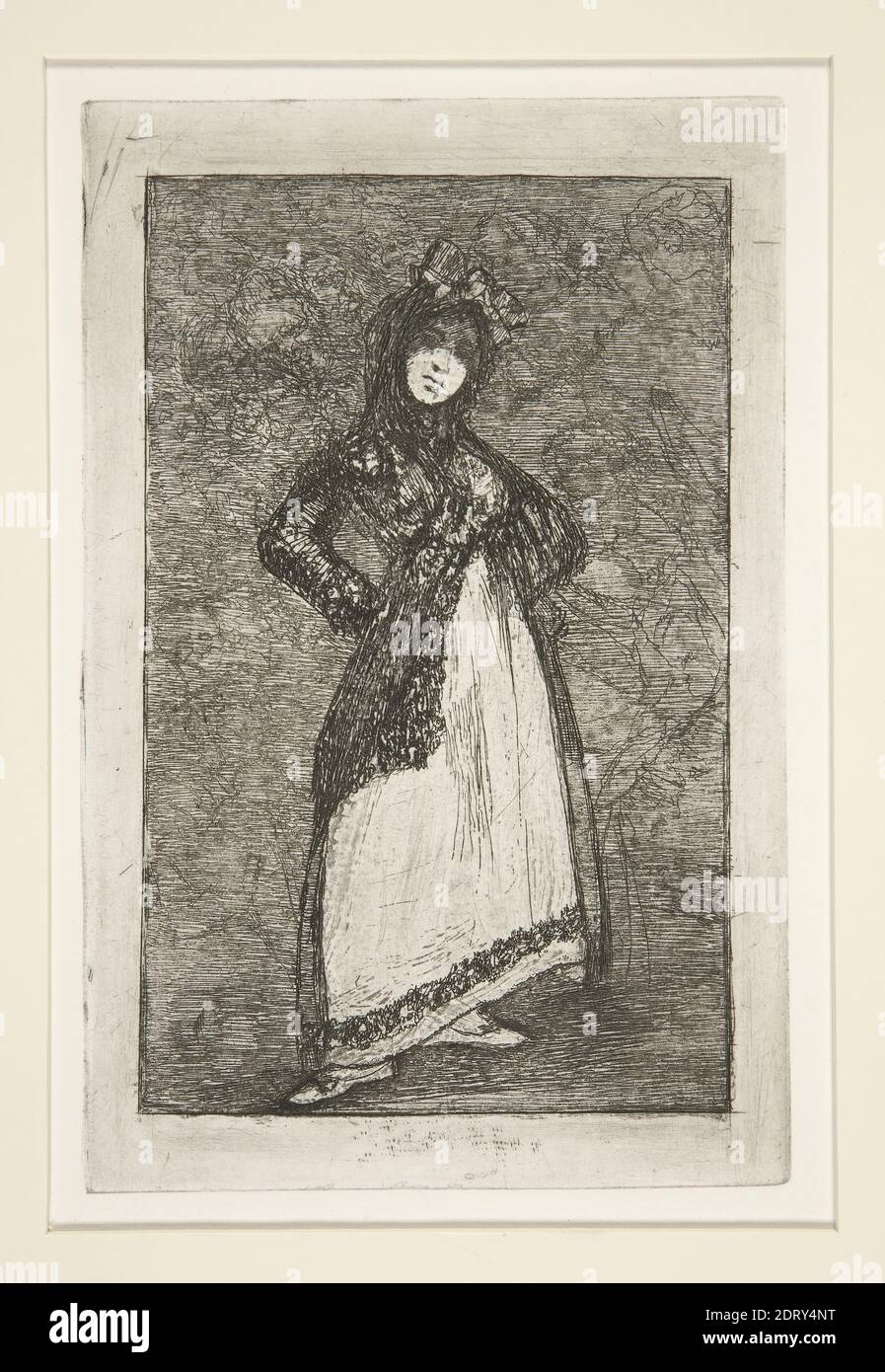 Artiste: Francisco Goya, espagnol, 1746–1828, Maja [avec un fond sombre], fin du XVIIIe–début du XIXe siècle, publié en 1971, Etching, aquatint, et burnisher; regrève, platemark: 19 × 12 cm (7 1/2 × 4 3/4 po.), espagnol, XVIIIe siècle, œuvres sur papier - estampes Banque D'Images