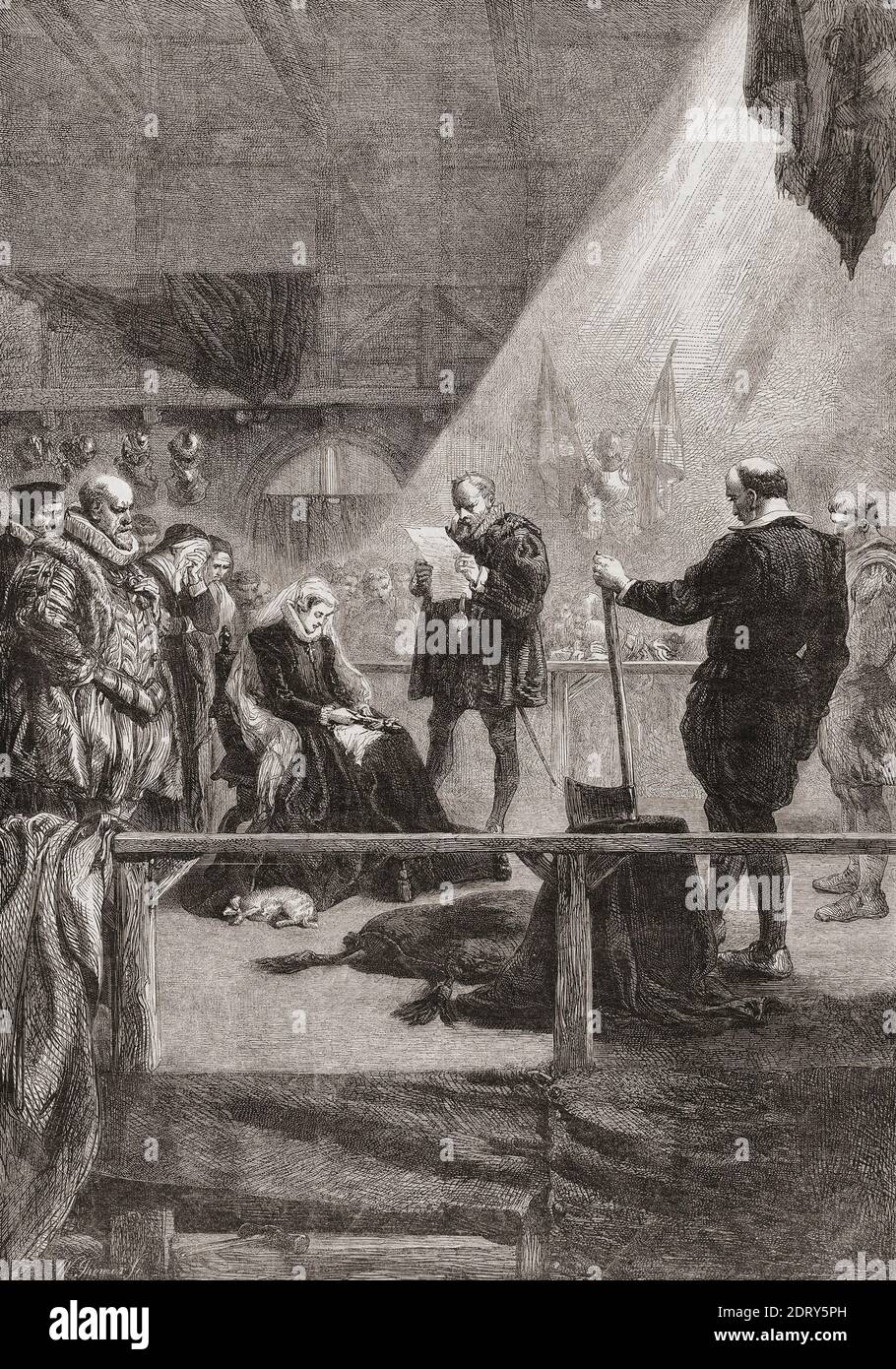 Exécution de Mary Queen of Scots, 8 février 1587. Après une gravure de William Luson Thomas tirée d'une œuvre de Sir John Gilbert dans le numéro illustré de London News du 23 février 1861 Banque D'Images