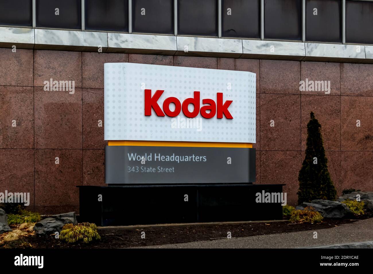 KODAK signe à l'extérieur de son siège social mondial à Rochester, aux États-Unis. Banque D'Images