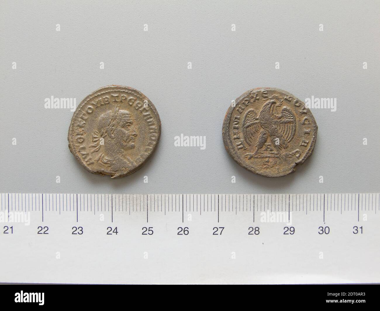 Règle: Trebonnianus Gallus, empereur de Rome, A.D. 206–253, règle 251–53, menthe: Antioche, Tetradrachm de Trebonianus Gallus, empereur de Rome d'Antioche, 244–49, Billon, 13.09 g, 1:00, 26.2 mm, fabriqué en Antioche, excavé dans Dura-Europos, romaine, numistique du 3ème siècle Banque D'Images