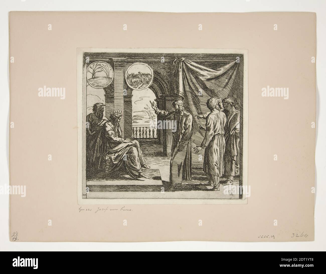 Echetcher: Orazio Borgianni, Italien, ca. 1578–1616, après : Raphaël, italien, 1483–1520, Joseph interprète les rêves de Pharaon, à partir des tableaux de Loggia, Etching, un des 32 estampes, platemark: 15.6 × 17 cm (6 1/8 × 6 11/16 in.), fait en Italie, italien, 16ème–17ème siècle, œuvres sur papier - estampes Banque D'Images