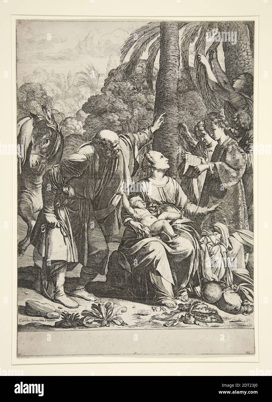 Ecetcher: Jean Leclerc, Français, ca. 1586–1633, après : Carlo Saraceni, italien, env. 1579–1620, artiste, anciennement attribué à: Jusepe de Ribera, espagnol, actif à Rome et Naples, 1590–1652, repos sur le vol en Égypte, Etching, 29.4 × 22.6 cm (11 9/16 × 8 7/8 po.), espagnol, XVIIe siècle, œuvres sur papier - estampes Banque D'Images
