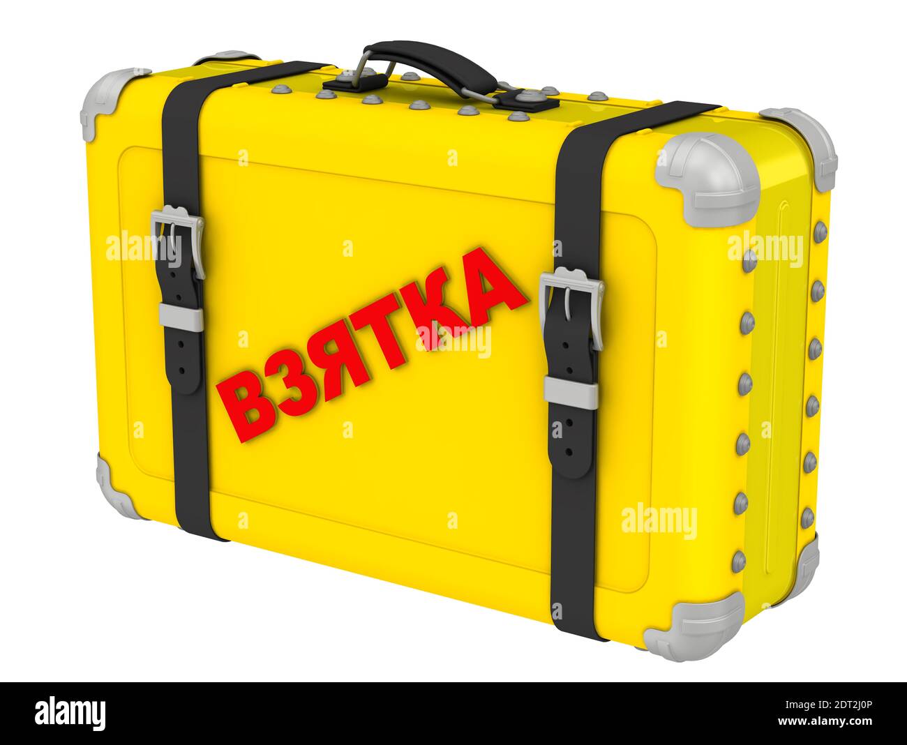 Pot-de-vin L'inscription sur une valise jaune. Valise jaune avec mot ROUGE POT-DE-VIN (russe). Isolé. Illustration 3D Banque D'Images