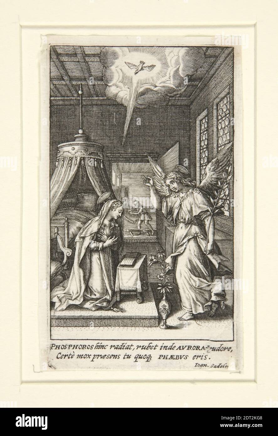 Artiste: Johann Sadeler I, Flamand, 1550–1600, l'Annonciation, gravure, image: 7.2 × 4.5 cm (2 13/16 × 1 3/4 in.), fait en Flandre, Flamand, 16ème siècle, oeuvres sur papier - estampes Banque D'Images