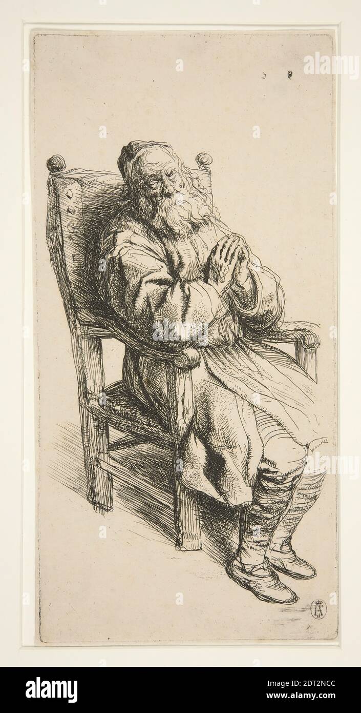 Artiste: Salomon Koninck, Néerlandais, 1609–1656, Old Man Sleeping in an Armchair, Etching, feuille: 21.5 × 11.6 cm (8 7/16 × 4 9/16 in.), fait aux pays-Bas, Néerlandais, 17ème siècle, oeuvres sur papier - estampes Banque D'Images