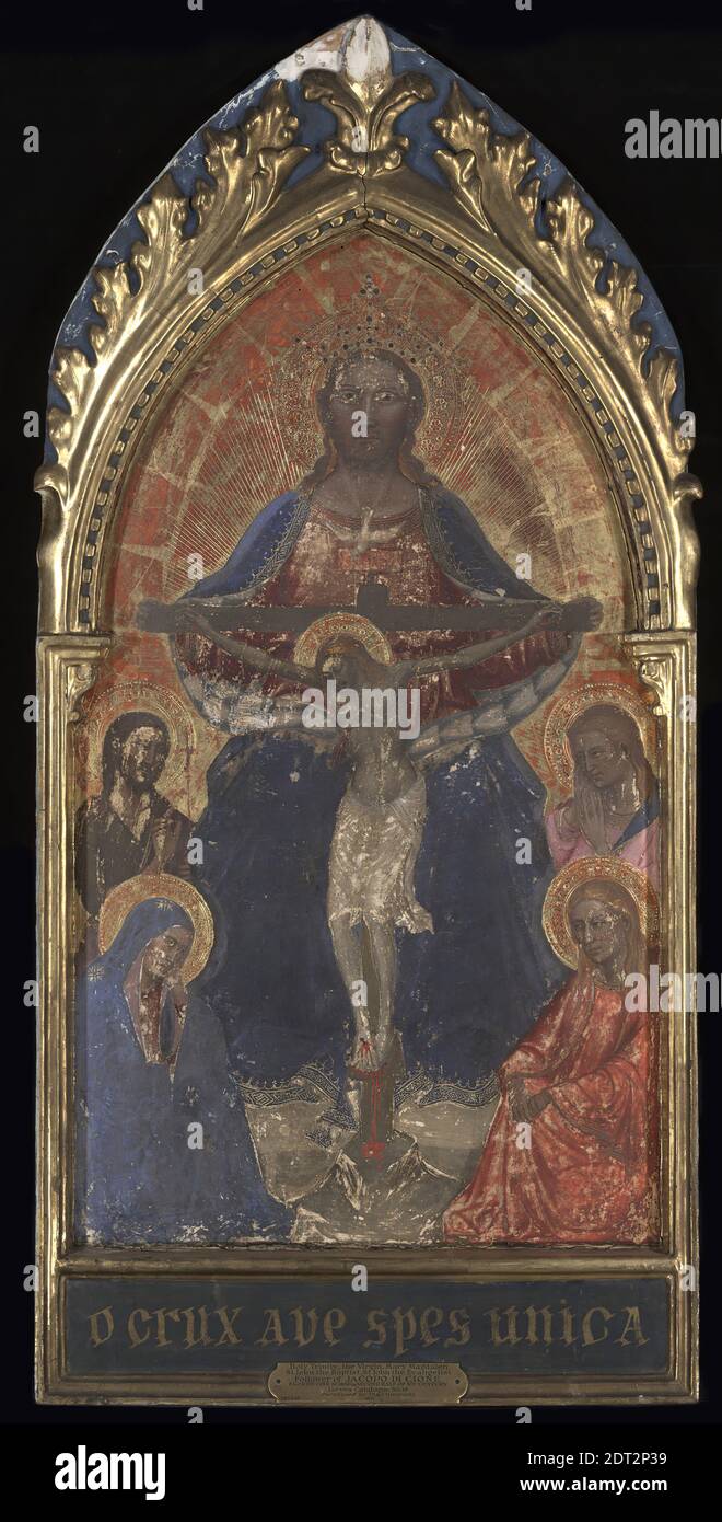 Artiste: Maître de la prédella Ashmolean, italien, actif vers.1365–ca.1390, Sainte Trinité avec la Vierge et les Saints Mary Magdalen, Jean-Baptiste, et Jean l'évangéliste, vers. 1390, Tempéra sur panneau, 106.7 × 50.2 cm (42 × 19 3/4 po), fait à Florence, Italie, italienne, Florence, XIVe siècle, peintures Banque D'Images
