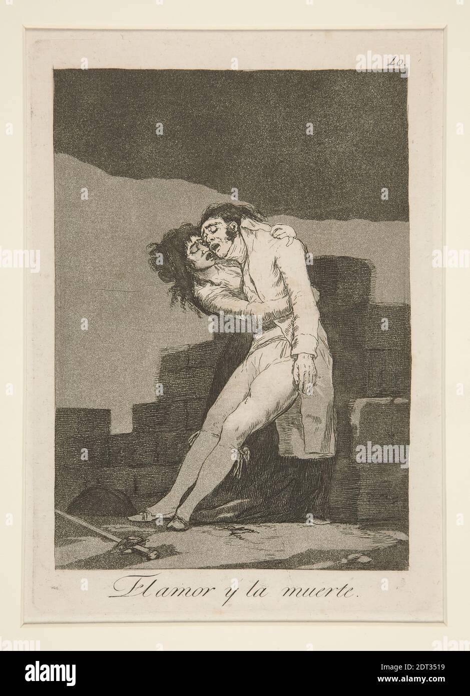 Artiste: Francisco Goya, espagnol, 1746–1828, El amor y la muerte (Amour et mort), pl. 10 de la série Los caprichos, Etching, burnished aquatint, et burin, platemark: 21.5 × 15.2 cm (8 7/16 × 6 in.), fabriqué en Espagne, espagnol, 18ème siècle, travaux sur papier - imprimés Banque D'Images