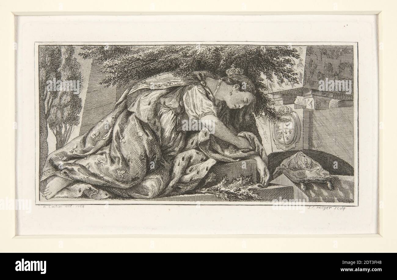 Artiste: S. C. Iniger, français, actif du 18ème siècle, après: Charles-Nicolas Cochin le plus jeune, français, 1715–1790, femme en robe royale slumped sur des marches, Etching, platemark: 8.3 × 14.2 cm (3 1/4 × 5 9/16 in.), français, 18ème siècle, oeuvres sur papier - estampes Banque D'Images Artiste: S. C. Iniger, français, actif du 18ème siècle, après: Charles-Nicolas Cochin le plus jeune, français, 1715–1790, femme en robe royale slumped sur des marches, Etching, platemark: 8.3 × 14.2 cm (3 1/4 × 5 9/16 in.), français, 18ème siècle, oeuvres sur papier - estampes Banque D'Images