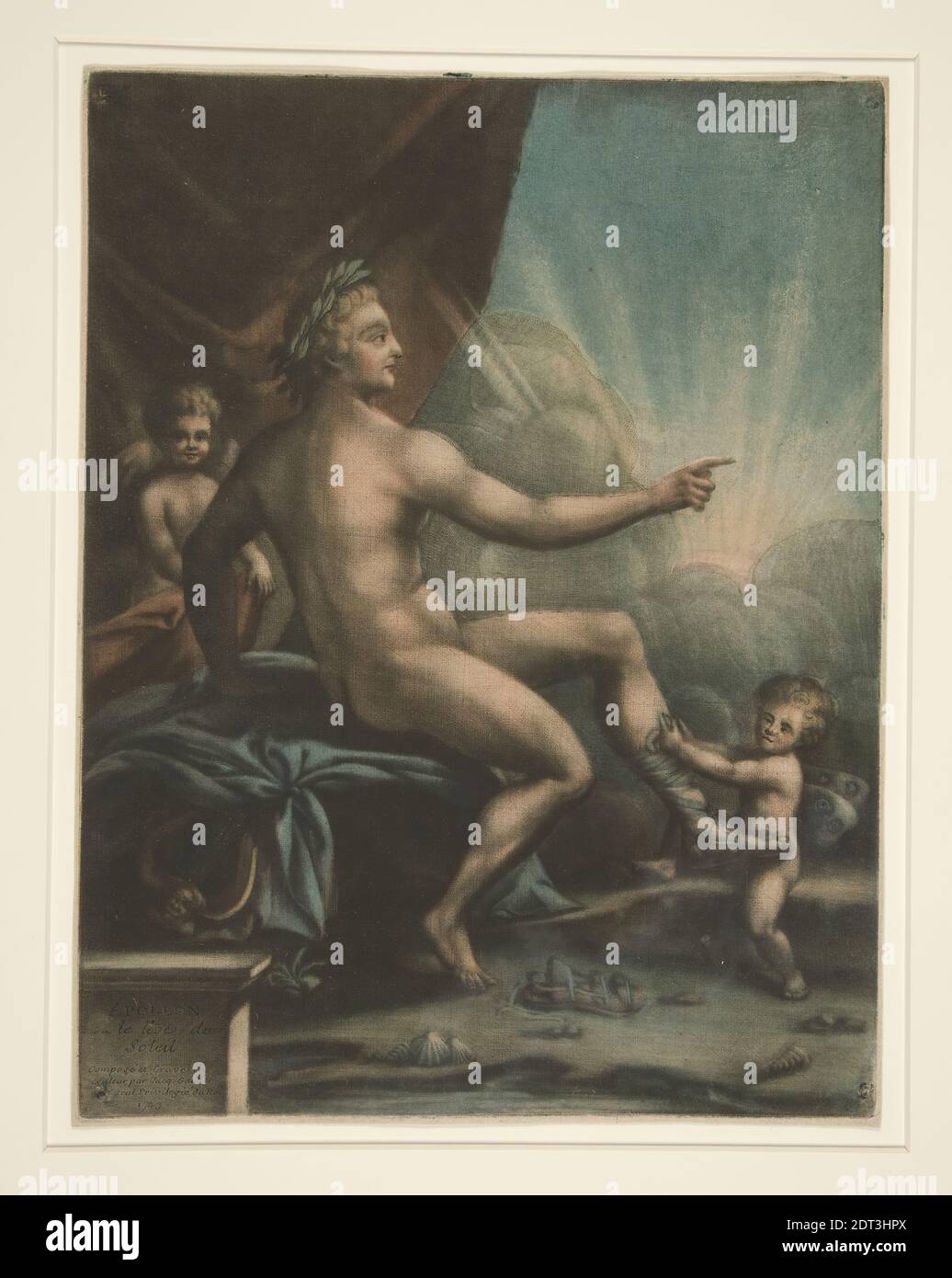 Artiste: Jacques Fabien Gautier Dagoty, Français, 1710–1781, Apollon ou le jour du soleil (Apollon, ou le soleil levant), couleur mezzotint, platemark: 31.1 × 23.9 cm (12 1/4 × 9 7/16 in.), fabriqué en France, Français, 18ème siècle, oeuvres sur papier - estampes Banque D'Images