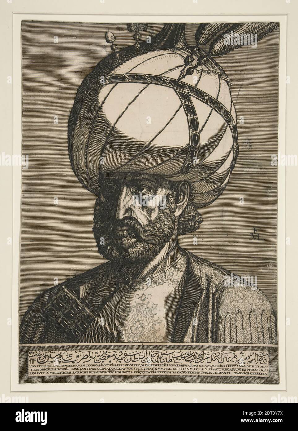 Artiste: Melchior Lorck, Danois, ca. 1526–après 1588, Portrait d'Ismael, Ambassadeur perse de Techmas, Roi de Perse, gravure, 40.3 × 29.1 cm (15 7/8 × 11 7/16 po.), réalisé au Danemark, Danois, 16ème siècle, oeuvres sur papier - tirages Banque D'Images