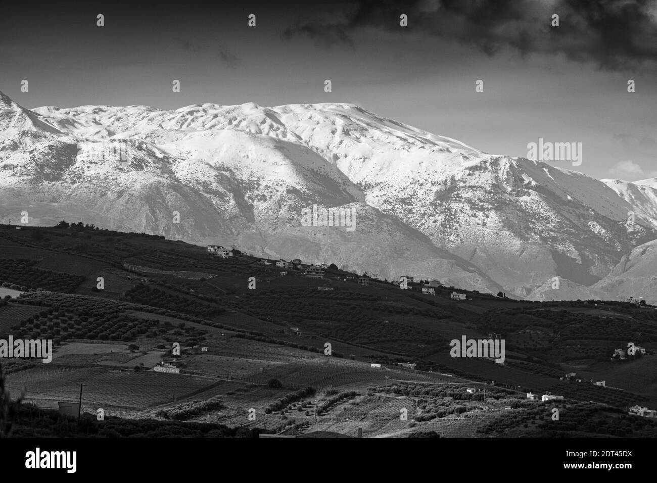 Vue pittoresque sur la nature en noir et blanc en hiver Banque D'Images