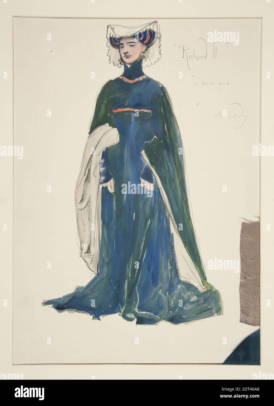 Artiste: Edwin Austin Abbey, américain, 1852–1911, M.A., 1897, A Lady, croquis de costume pour Henry Irving's Planned production of King Richard II, Aquarelle, charbon de bois, avec tissu, White wove, 36 × 26.7 cm (14 3/16 × 10 1/2 in.), fabriqué aux États-Unis, American, 19e siècle, œuvres sur papier - dessins et aquarelles Banque D'Images