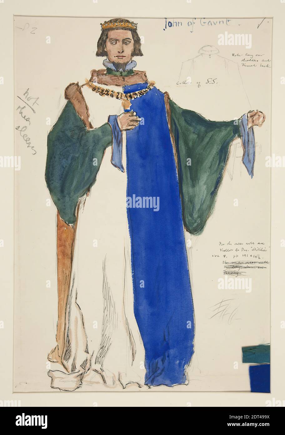 Artiste: Edwin Austin Abbey, américain, 1852–1911, M.A., 1897, John de Gaunt, croquis de costume pour Henry Irving's Planned production of King Richard II, aquarelle, stylo et encre, graphite, avec tissu, White Wove, 36.3 × 25.3 cm (14 5/16 × 9 15/16 in.), fabriqué aux États-Unis, américain, 19e siècle, Fonctionne sur papier - mises en plan et aquarelles Banque D'Images