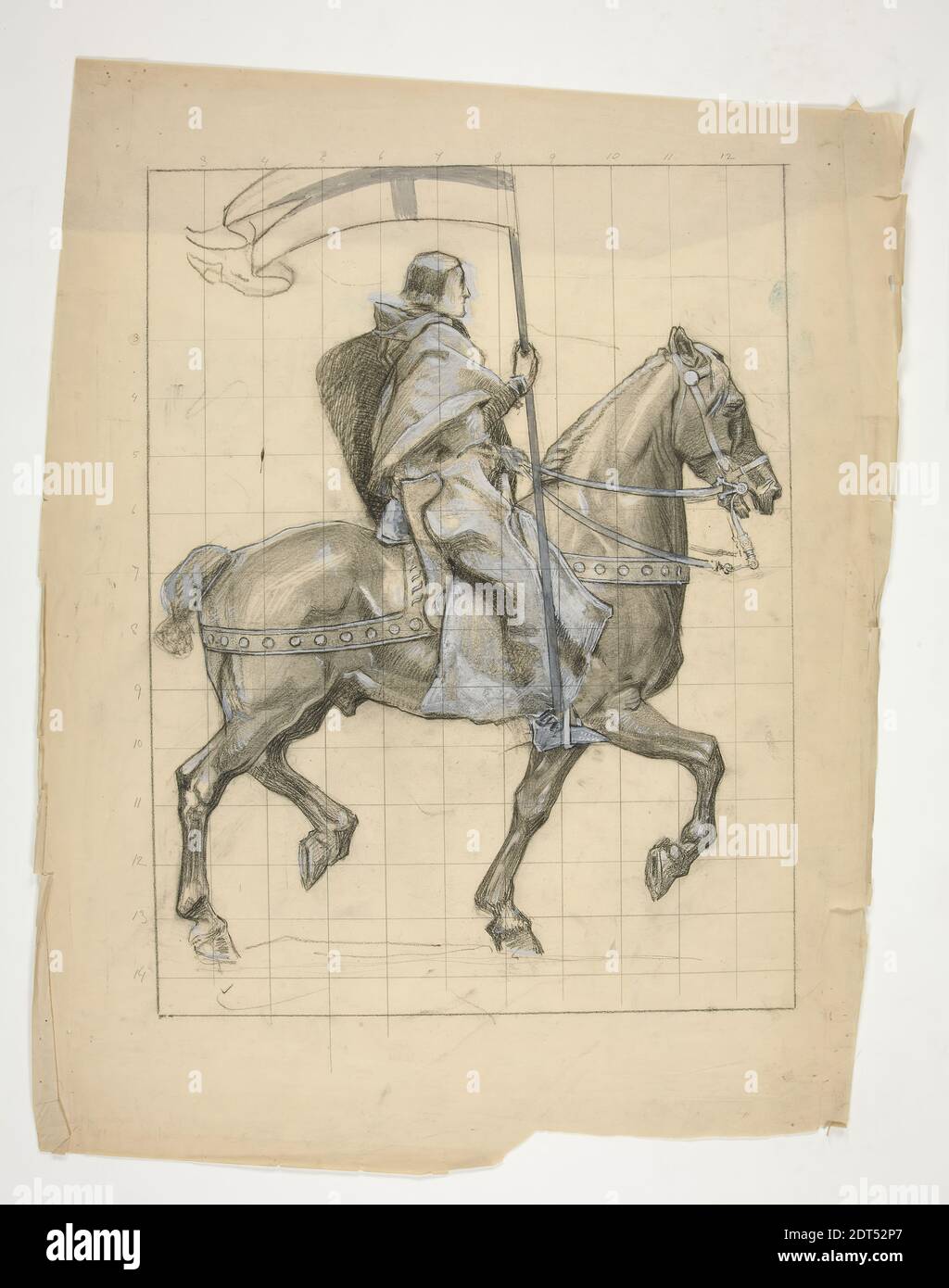 Artiste: Edwin Austin Abbey, américain, 1852–1911, M.A., 1897, l'étude de Galahad part dans la série murale Quest of the Holy Grail à la Boston public Library, Graphite, craie noire, gouache, carré en graphite, 52.5 × 40.3 cm (20 11/16 × 15 7/8 po), fabriqué aux États-Unis, américain, 19e siècle, Fonctionne sur papier - mises en plan et aquarelles Banque D'Images