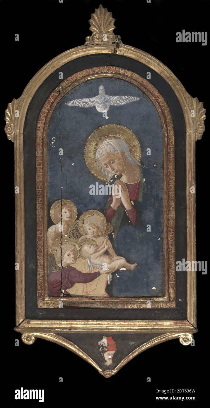 Artiste, attribué à: Pseudo Pier Francesco Fiorentino, italien, actif ca. 1450–1500, Vierge à l'enfant soutenu par Angels, vers 1475, Tempéa sur panneau de bois, 108.6 × 58.3 × 8.3 cm (42 3/4 × 22 15/16 × 3 1/4 po.), fait à Florence, Italie, italienne, Florence, 15ème siècle, peintures Banque D'Images