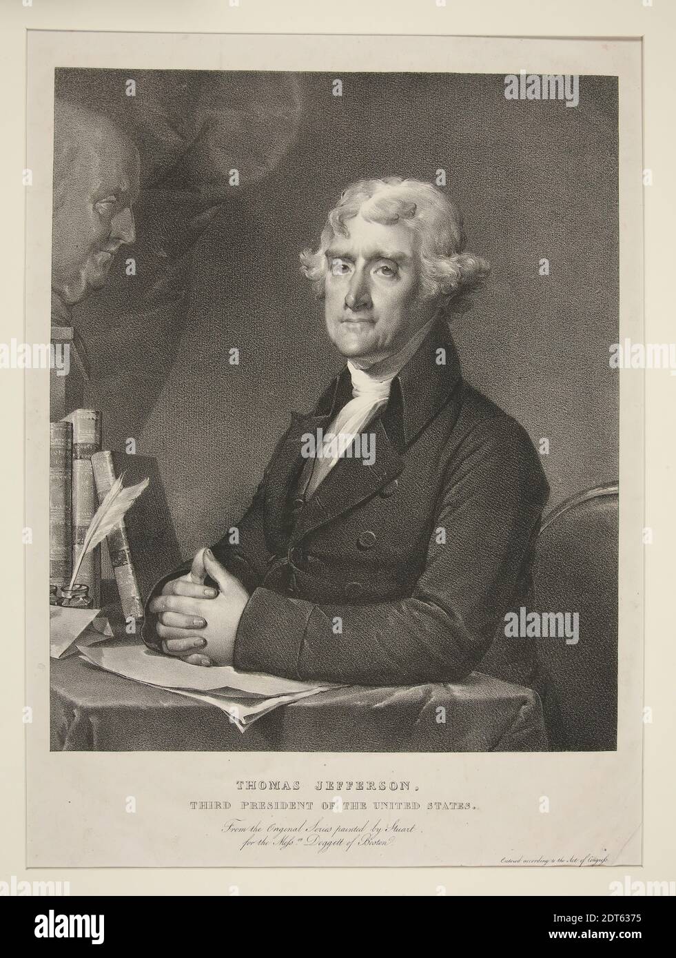 Lithographe: Inconnu, après: Gilbert Stuart, américain, 1755–1828, Thomas Jefferson, Lithographie, feuille: 45 × 33 cm (17 11/16 × 13 po.), fabriqué aux Etats-Unis, américain, 19e siècle, œuvres sur papier - tirages Banque D'Images