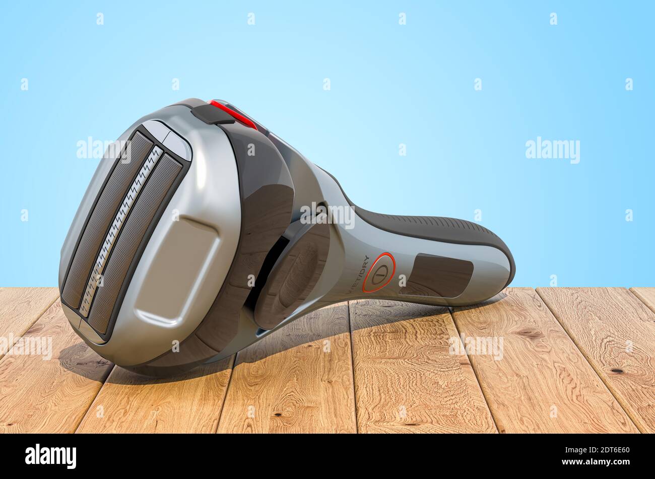 Rasoir sans fil de type grille, rasoir sur planches de bois, rendu 3D Banque D'Images