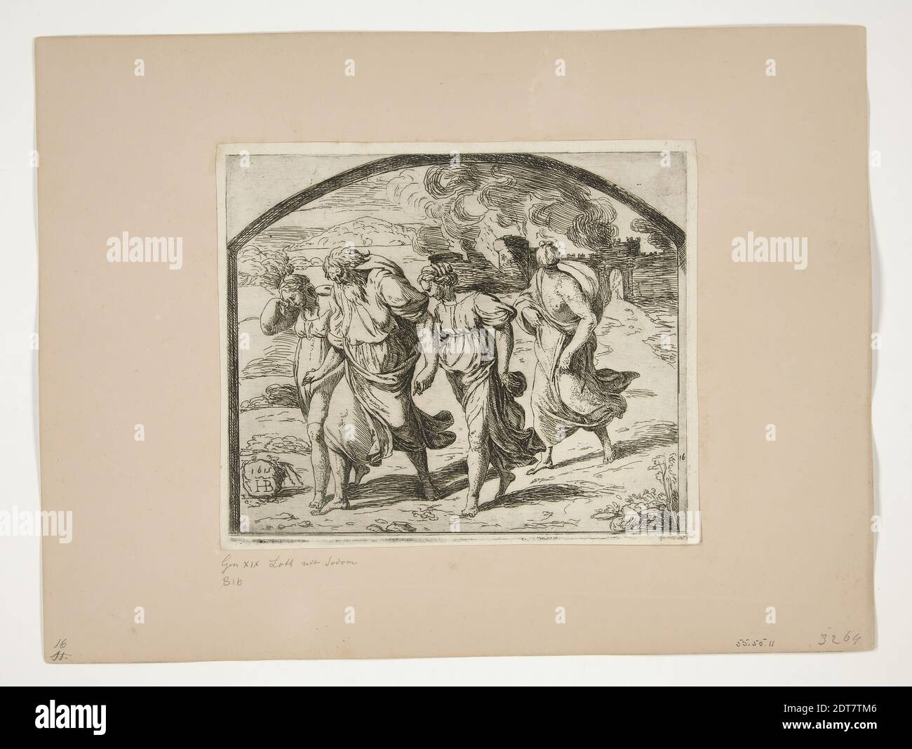 Echetcher: Orazio Borgianni, Italien, ca. 1578–1616, artiste: Raphaël, Italien, 1483–1520, Lot avec sa femme et ses filles quittant Sodome, des tableaux de Loggia, Etching, un des 32 estampes, platemark: 14.8 × 18 cm (5 13/16 × 7 1/16in.), fabriqué en Italie, Italien, 16ème–17ème siècle, oeuvres sur papier - estampes Banque D'Images