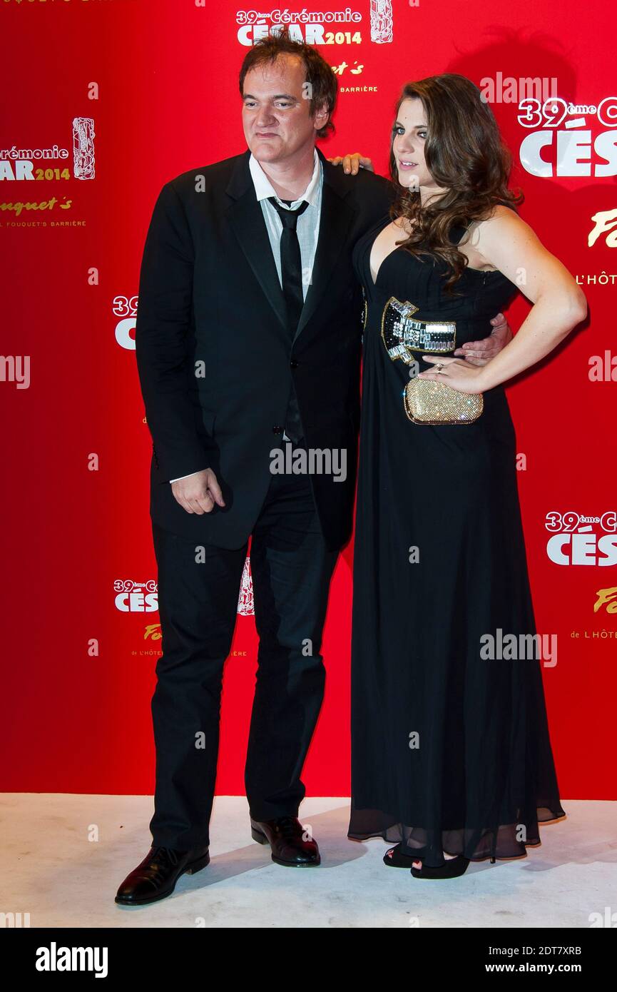 Quentin Tarantino et Lianne MacDougall arrivent pour le dîner de gala à la suite de la 39e cérémonie de césarienne (Prix du cinéma français), qui s'est tenue au restaurant du Fouquet à Paris, en France, le 28 février 2014 à Paris, en France. Photo de Nicolas Genin/ABACAPRESS.COM Banque D'Images