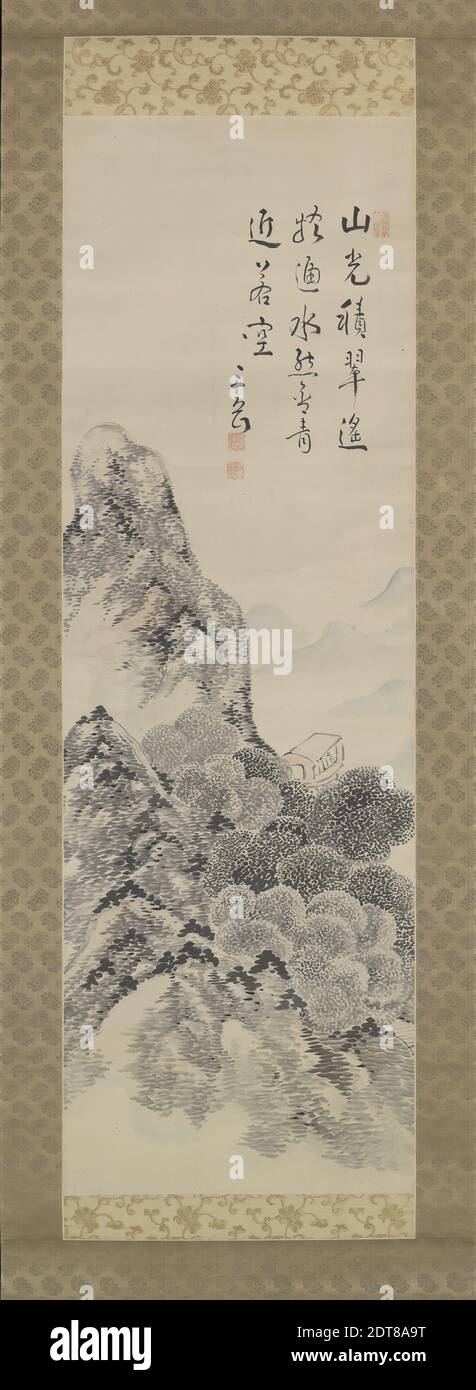Artiste: IKE no Taiga, japonais, 1723–1776, Paysage à la manière de mi Fu, vers 1760s, rouleau suspendu: Encre et couleur claire sur papier, sans montage: 46 1/8 × 14 15/16 po. (117.2 × 38 cm), Japon, Japonais, époque Edo (1615–1868), peintures Banque D'Images Artiste: IKE no Taiga, japonais, 1723–1776, Paysage à la manière de mi Fu, vers 1760s, rouleau suspendu: Encre et couleur claire sur papier, sans montage: 46 1/8 × 14 15/16 po. (117.2 × 38 cm), Japon, Japonais, époque Edo (1615–1868), peintures Banque D'Images