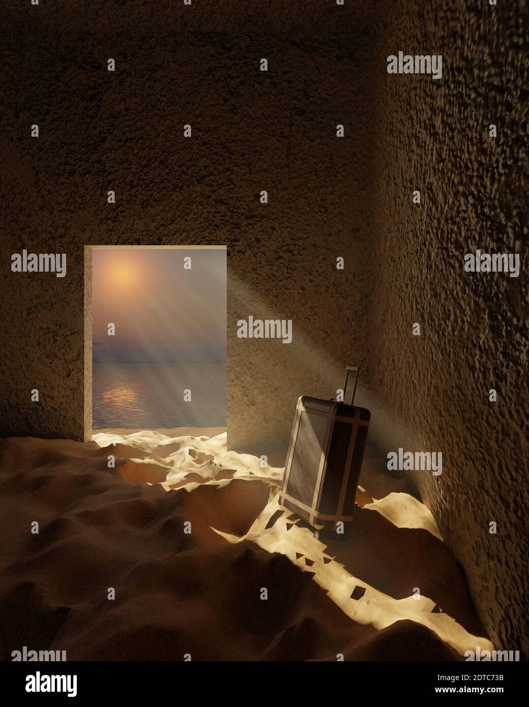 Temps de voyage vacances d'été à la plage affiche ou bannière de vacances, rendu 3d - concept d'illustration. Espace pour graphique , logo et texte Banque D'Images