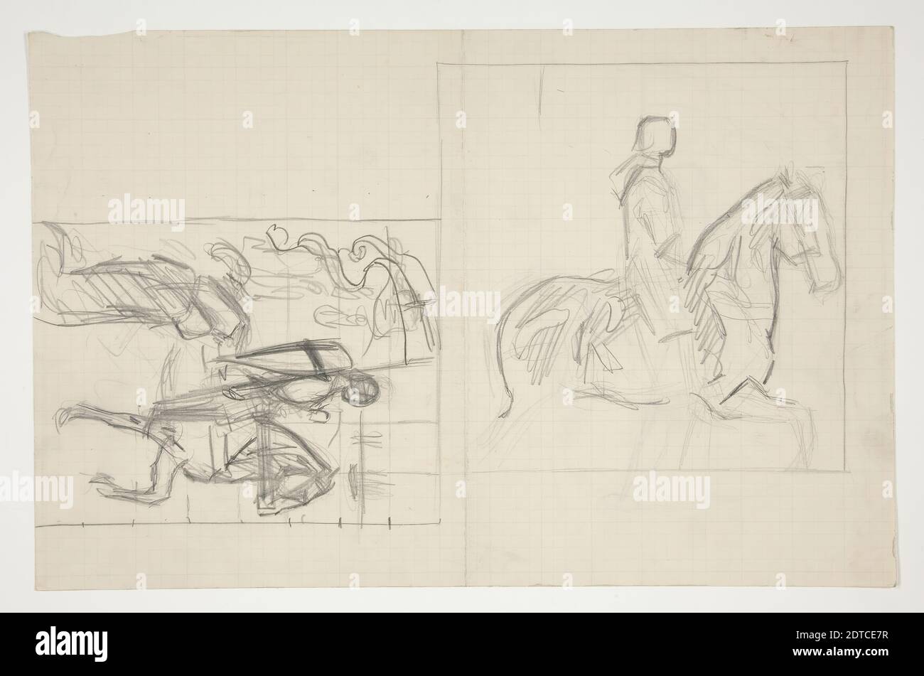 Artiste: Edwin Austin Abbey, américain, 1852–1911, M.A., 1897, Galahad départ, étude pour la quête du Saint Graal (série de quinze tableaux pour la Boston public Library, achevée en 1901), Graphite, carré en graphite (recto et verso), véve, 27.9 × 43 cm (11 × 16 15/16 po), fabriqué aux États-Unis, américain, 19e siècle, œuvres sur papier - dessins et aquarelles Banque D'Images