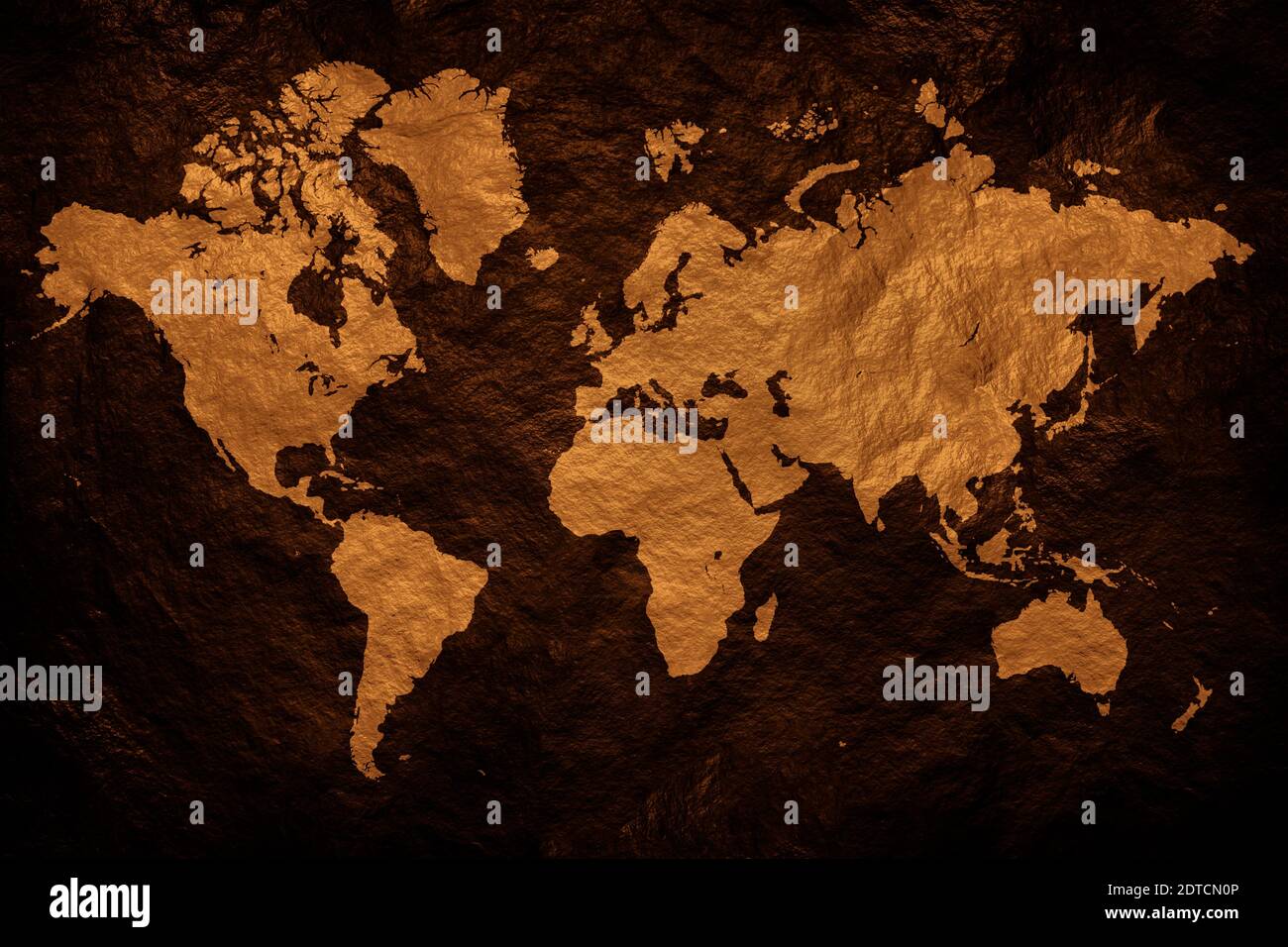 Carte du monde doré sur fond noir Banque D'Images