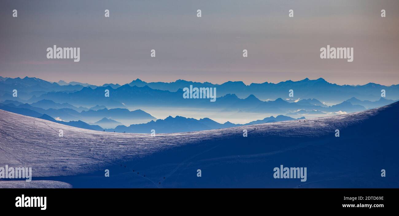 Suisse, Monte Rosa, vue aérienne du massif de Monte Rosa au coucher du soleil Banque D'Images