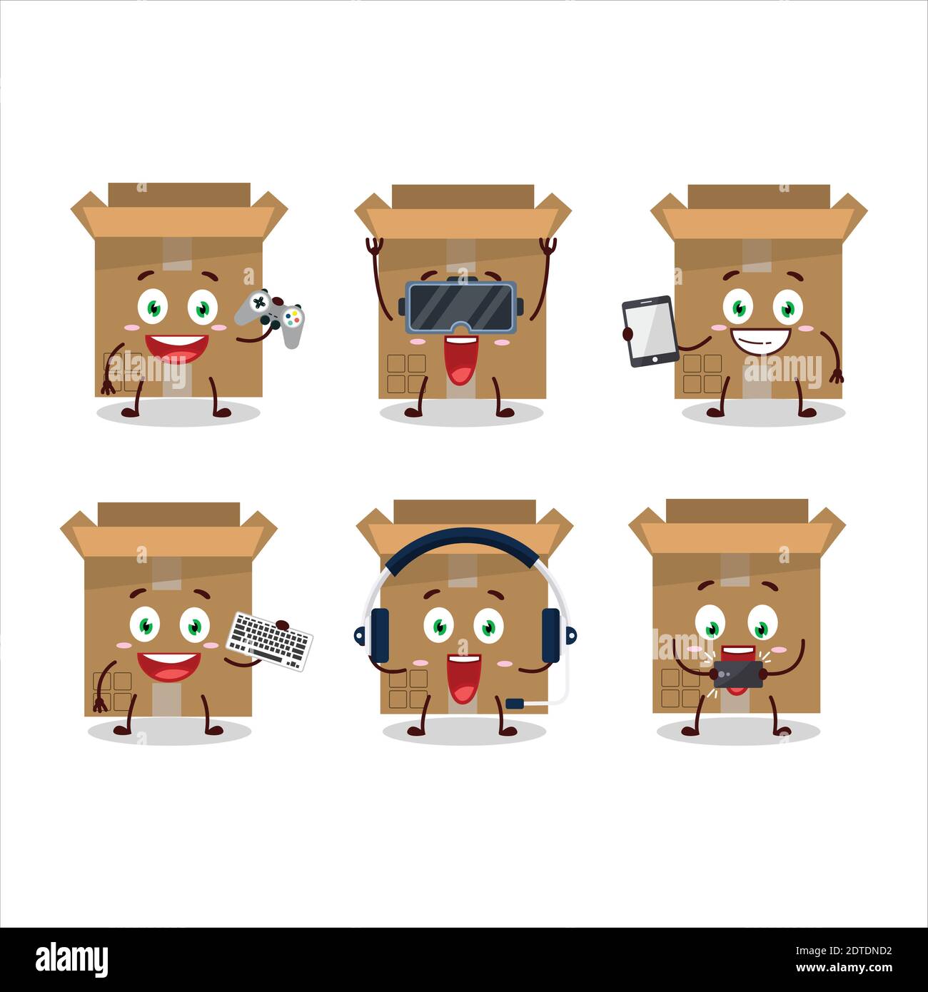 Carton boîte personnage de dessin animé jouent à des jeux avec divers émoticônes mignons. Illustration vectorielle Illustration de Vecteur