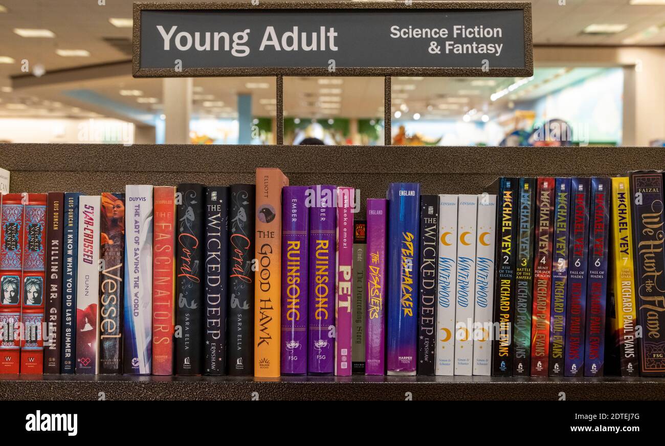 Livres de fiction et de fantaisie pour jeunes adultes, Barnes and Noble, États-Unis Banque D'Images