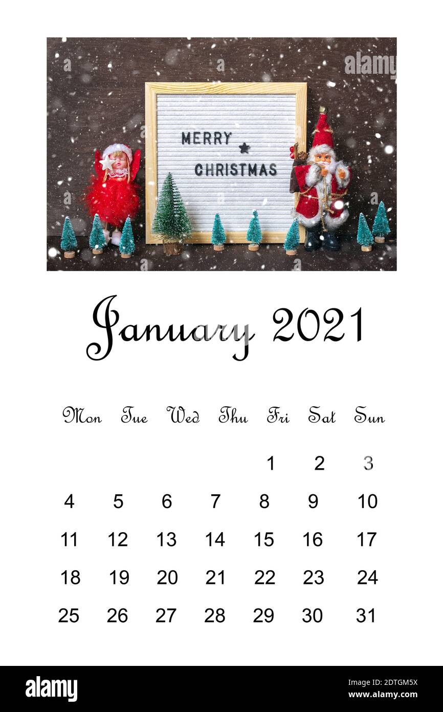 Calendrier ouvert janvier 2021, composition de Noël sur fond blanc éducation, objectifs, résolutions, plan, nouvelle année nouveau concept me carte de vacances Banque D'Images