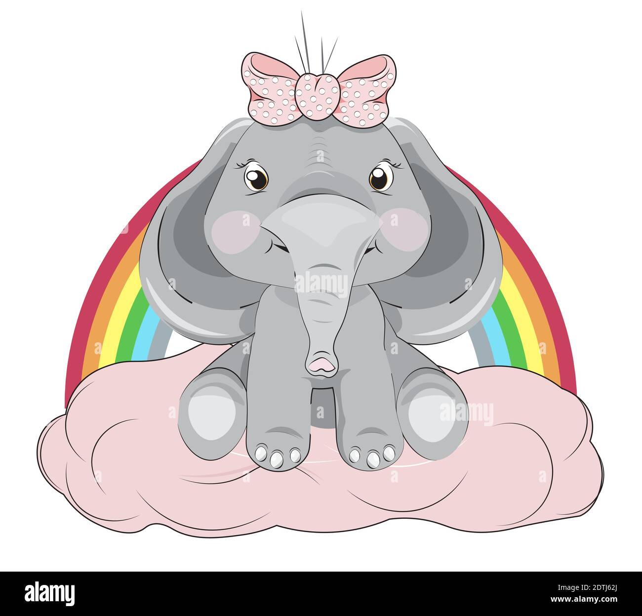 Joli Dessin De Bebe Elephant Avec Noeud Sur Le Nuage Rose Et La Patte De Pluie Image A La Main Dessin Style De Dessin Anime Pour T Shirt Porter Motif Imprime Mode Greetin