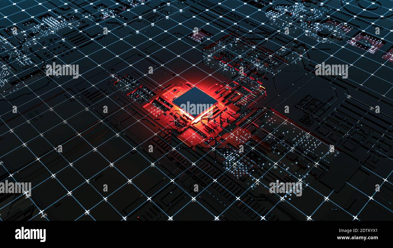 Résumé concept des processeurs informatiques centraux. Illustration 3D Banque D'Images