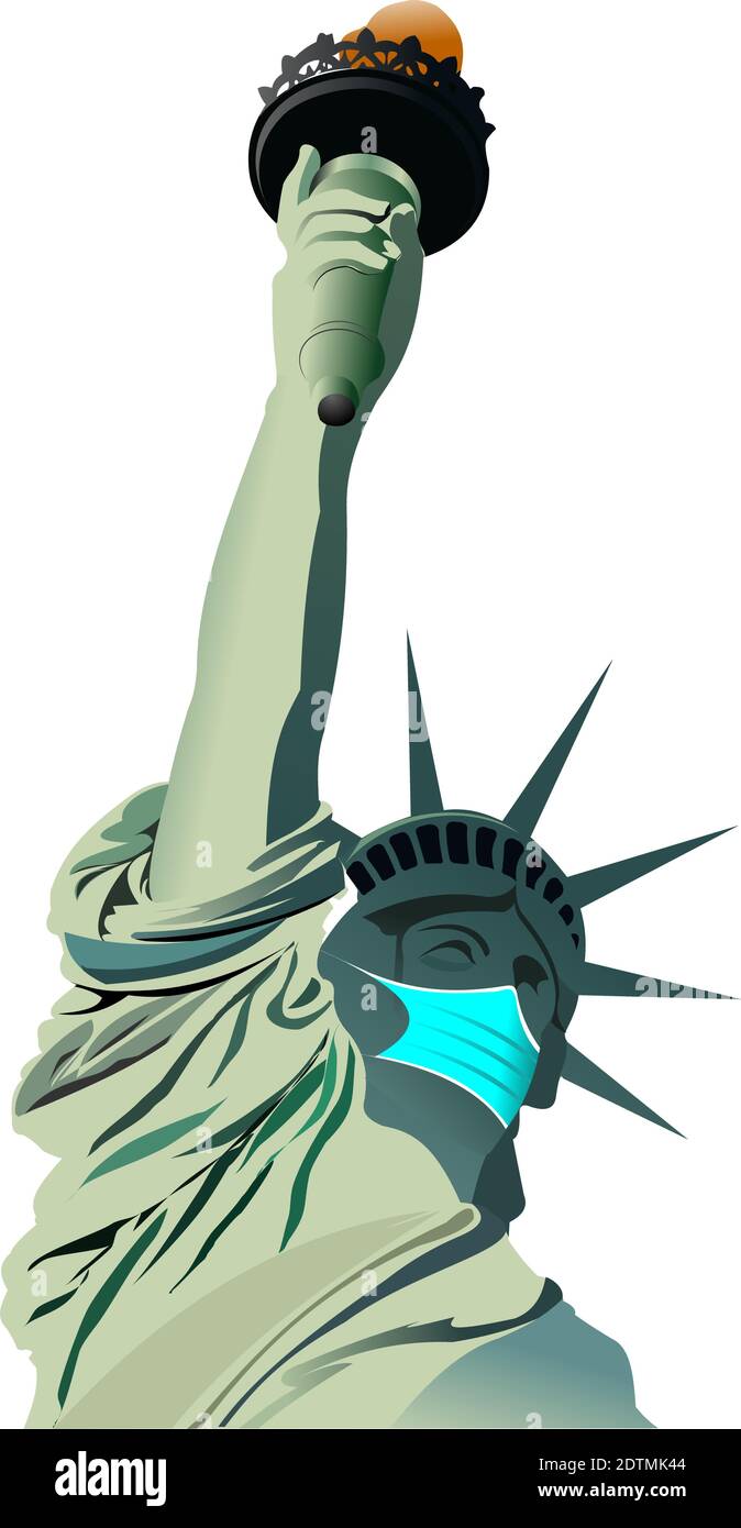 Statue de la liberté à New York avec un masque contre un virus. Illustration vectorielle Illustration de Vecteur