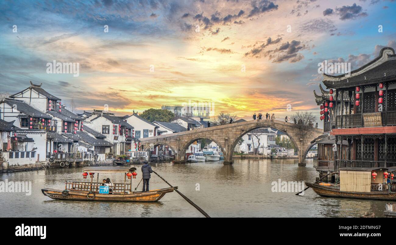 Chine, près de la ville de Shanghai, village de Zujiajiao, Banque D'Images