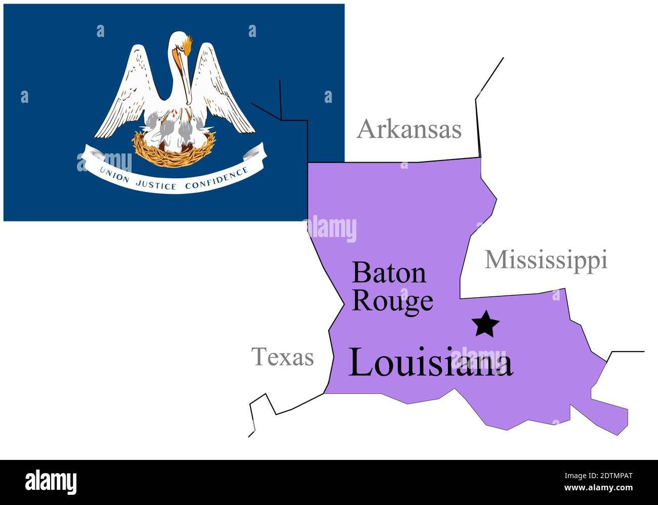 Etat de Louisiane des EtatsUnis drapeau et carte, illustration