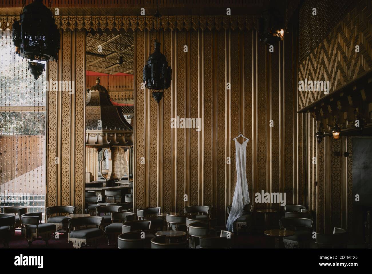 Robe de mariage lors d'un mariage à la Maison Mena, le Caire, Egypte Banque D'Images