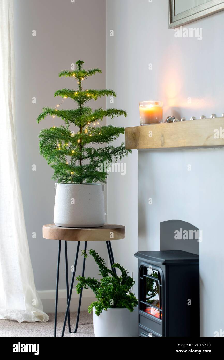 Coin de la chambre décoré pour Noël Banque D'Images