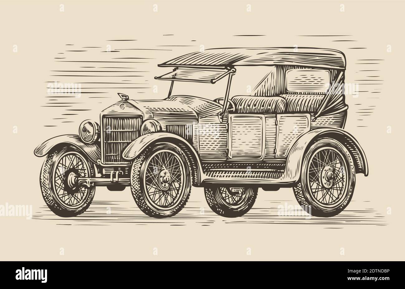Croquis de voiture rétro. Illustration vecteur automobile vintage Illustration de Vecteur