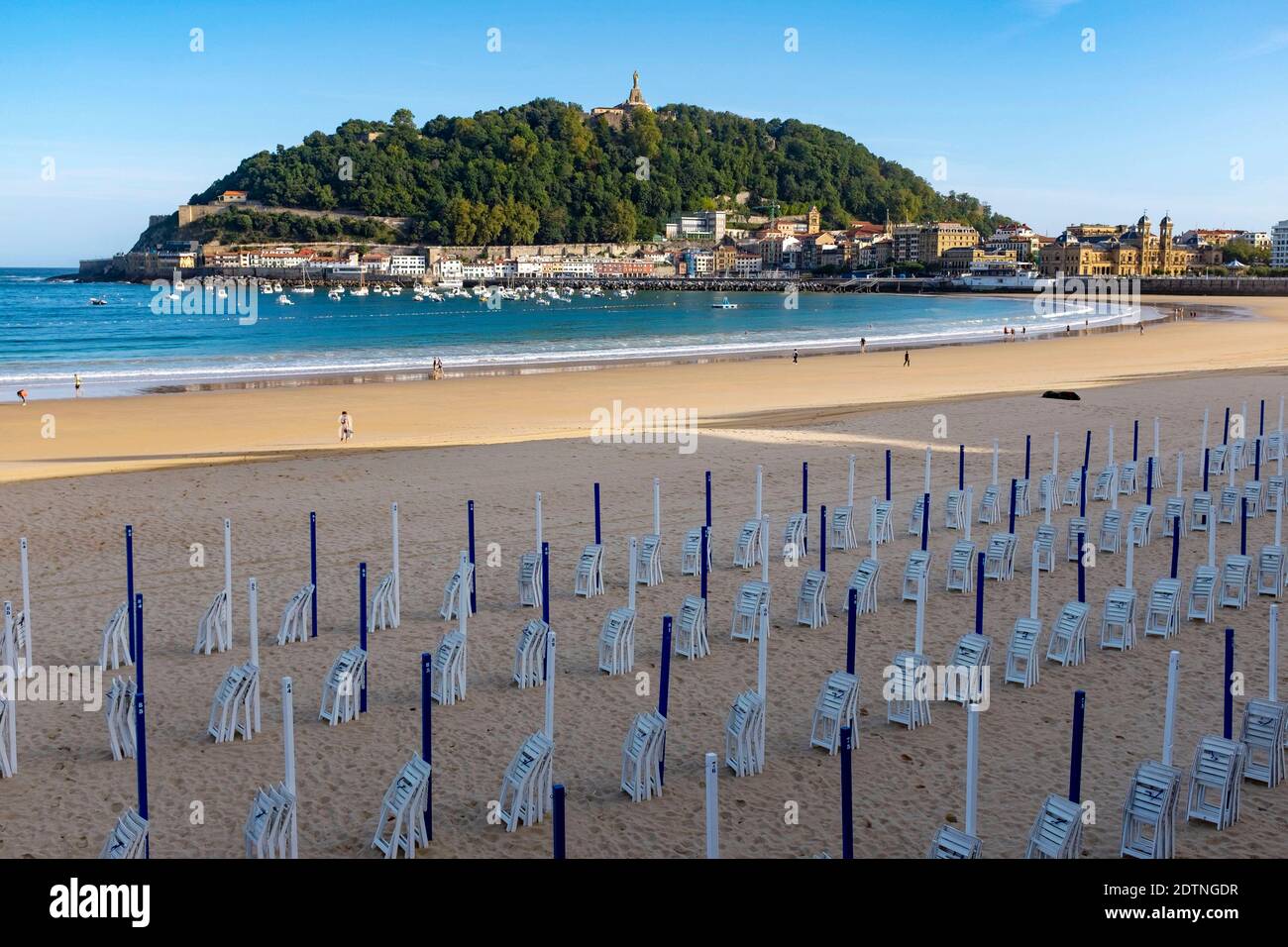 Espagne, pays basque espagnol, San Sebastián: Grande plage de la baie de Concha Banque D'Images