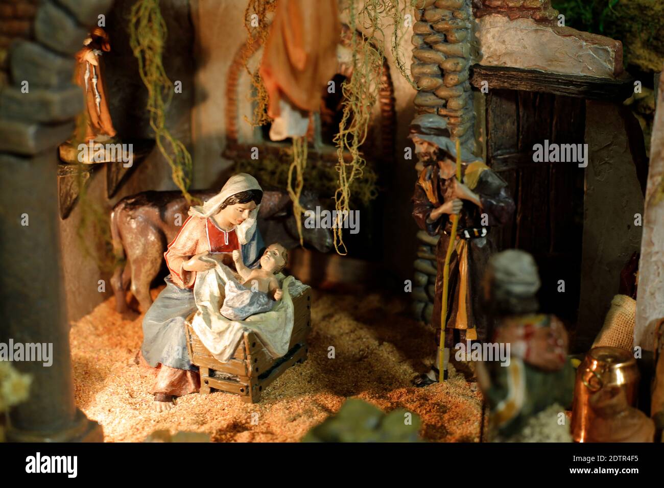 scène de noël, montrant la scène de la nativité avec le bébé Jésus - représentation de fin d'année - foyer sélectif Banque D'Images