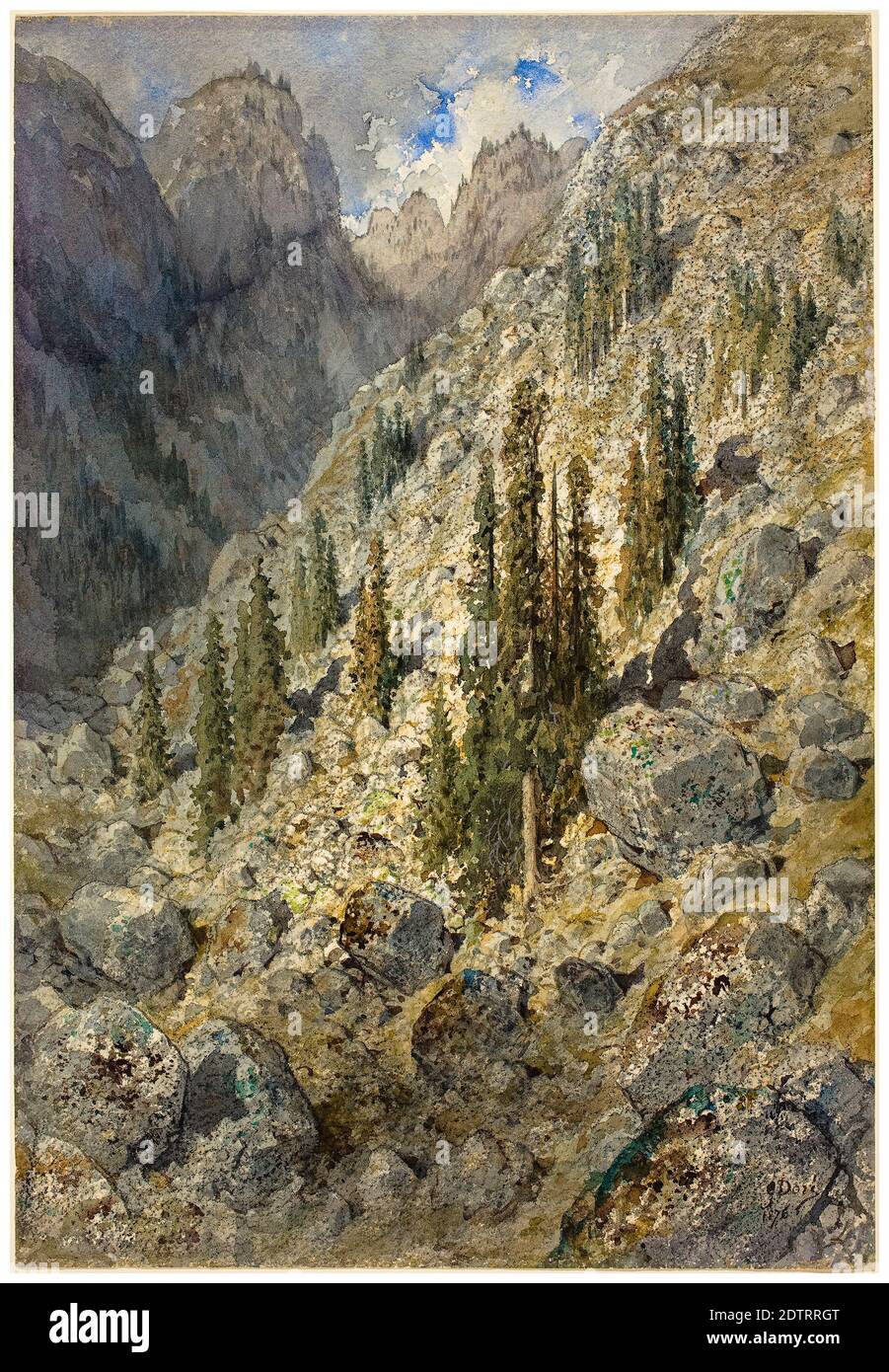Gustave doré, peinture paysagère, une vallée alpine avec arbres et Boulders, 1876 Banque D'Images